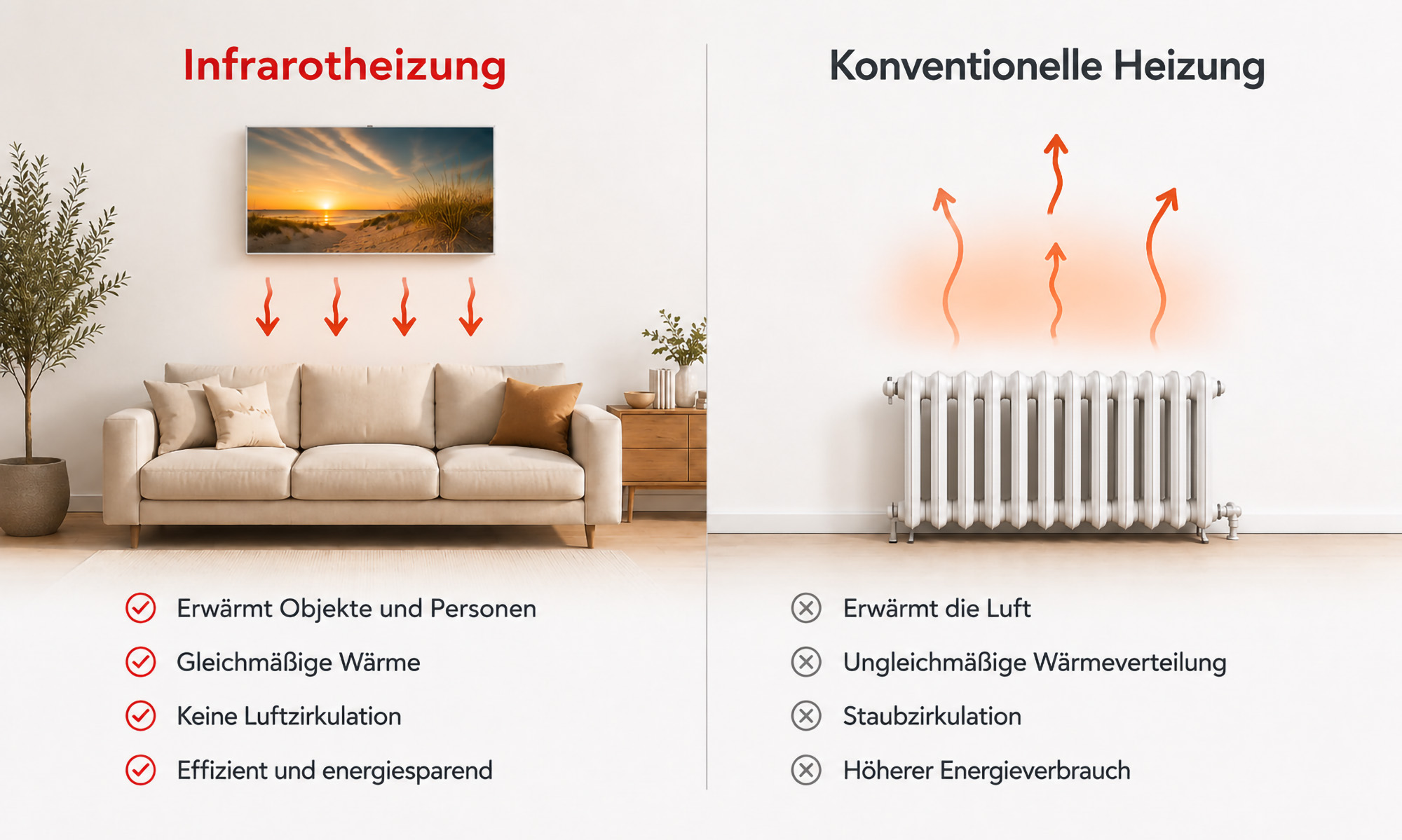 Infrarotheizung im Vergleich zu konventioneller Heizung
